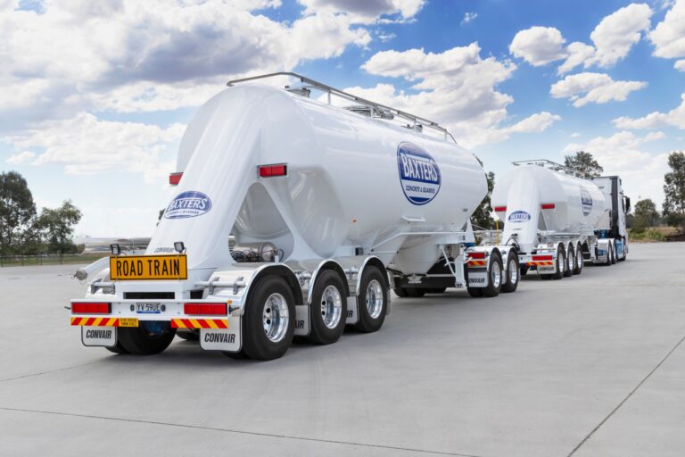 RHINO Stainless guards on Baxter Concrete trailer built by Convair Engineering - rear view