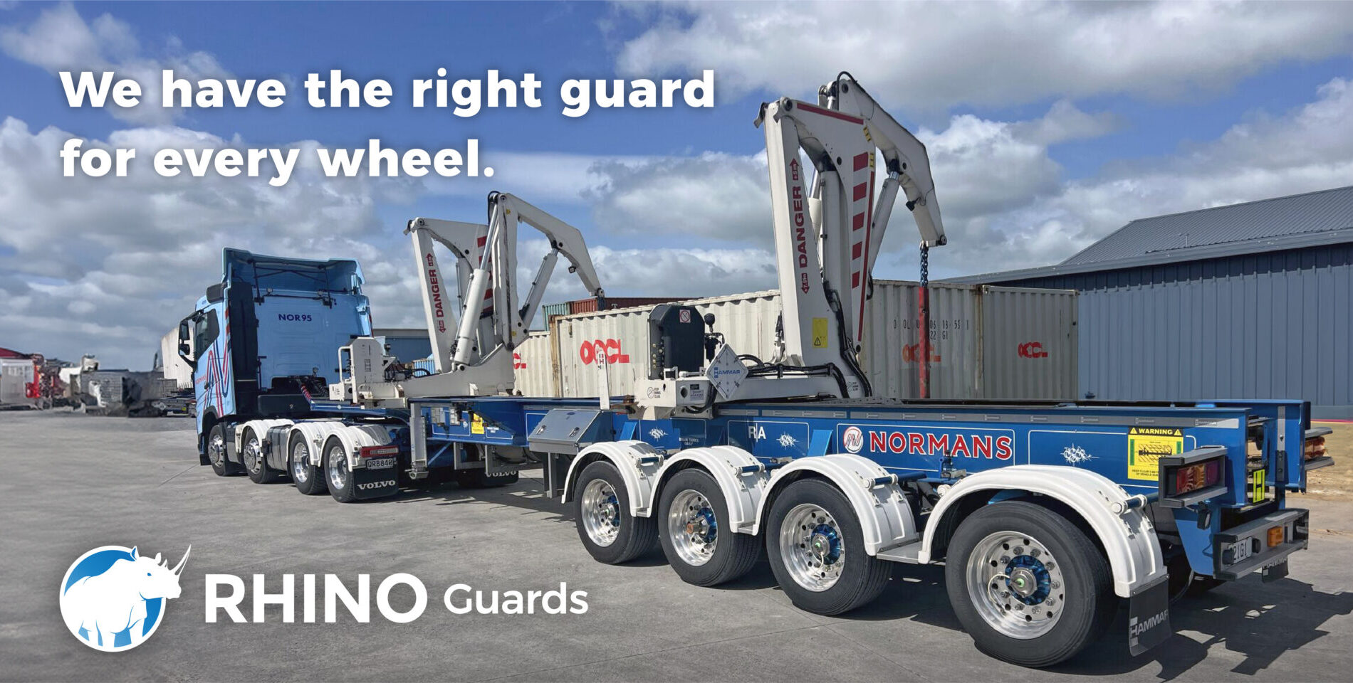 Trailer with RHINO plastic self steer mudguard fitted over steering axle, designed for PBS and HPMV compliance