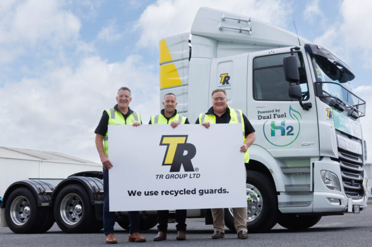 TR Group dual-fuel truck fitted with RHINO recycled mudguards.